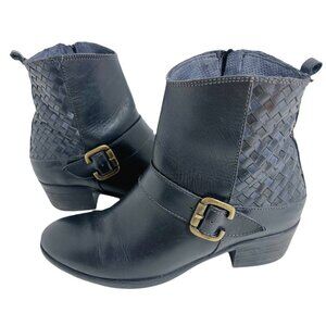 Sesto Meucci Black Leather Woven Booties Ankle Boots Women's Size 6.5